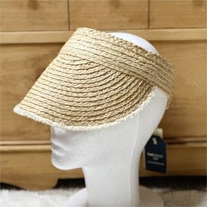 NWT Revolve Hat Attack Raffia Straw Adjustable Pocket Visor Natural Women’s OS